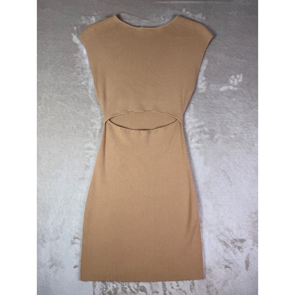 Wilfred Free Knit Cut Out Mini Dress Size Medium Camel‎ Ribbed Cap Sleeve - Picture 3 of 11